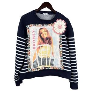 Britney‎ Spears Upcycled Floral Coquette Applique Crewneck Womens Sweatshirt XL